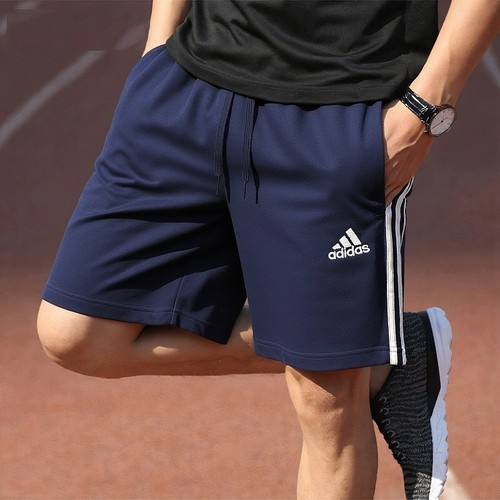 阿迪达斯蓝色短裤男夏季新款三条杠复古运动裤针织篮球休闲五分裤