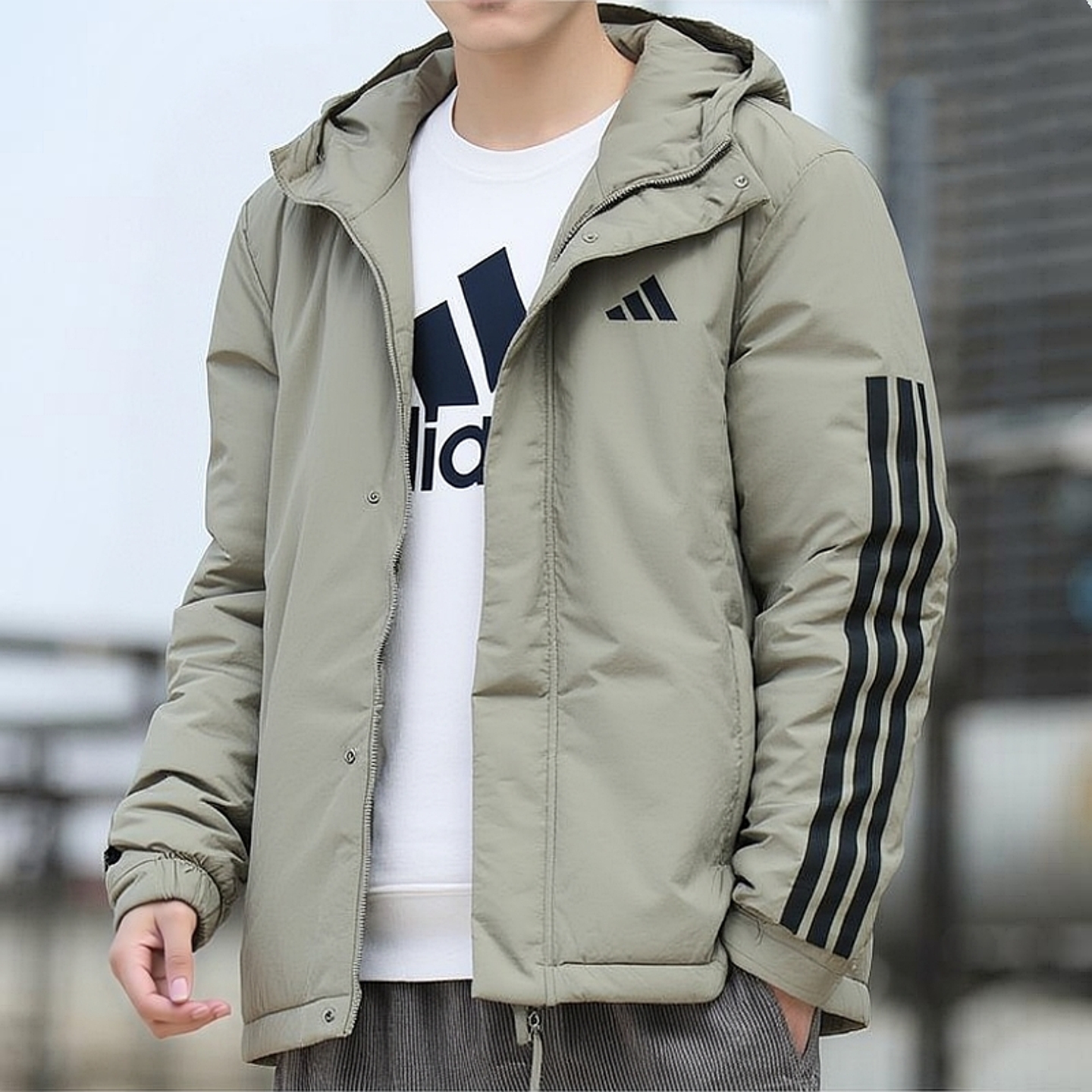 阿迪达斯保暖棉服男装秋冬新款运动服连帽上衣防风夹克外套棉衣