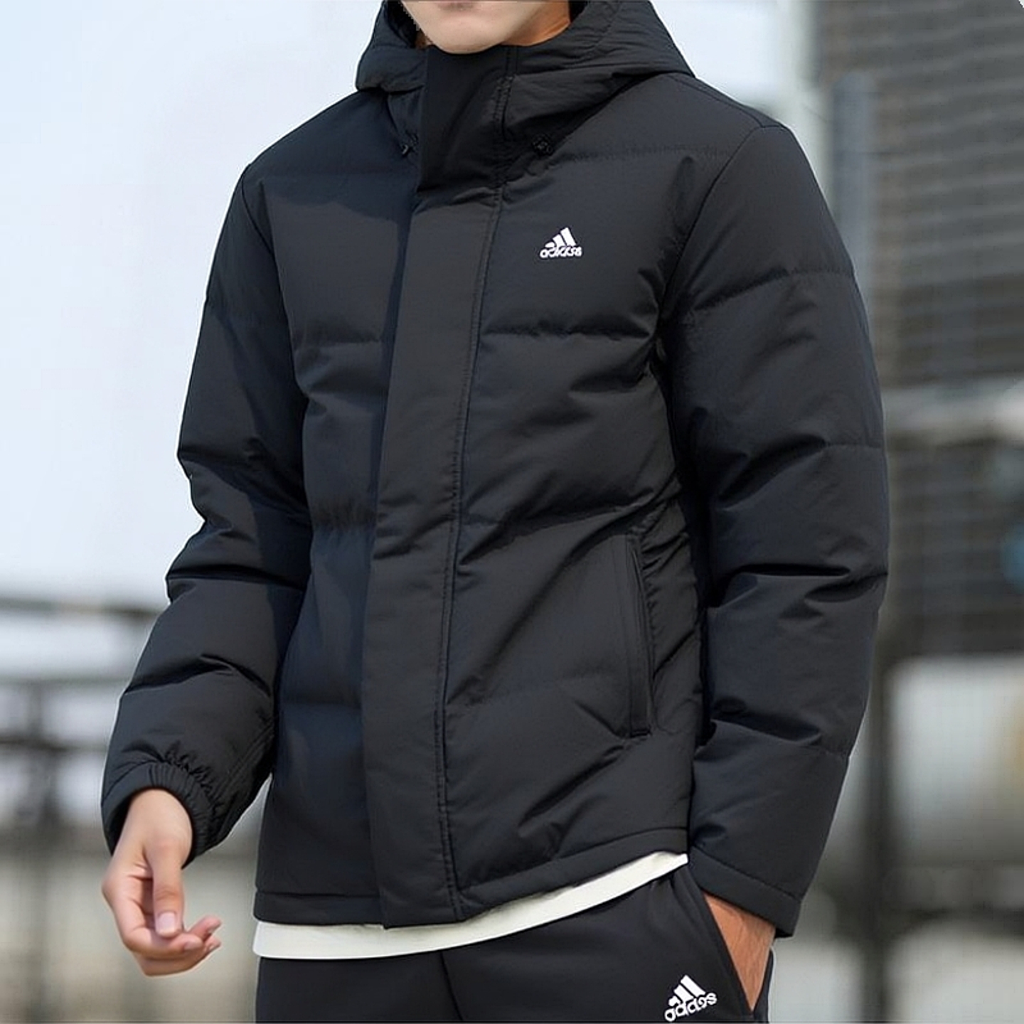 加厚保暖男士羽绒服阿迪达斯连帽冬季外套户外运动休闲羽绒外套