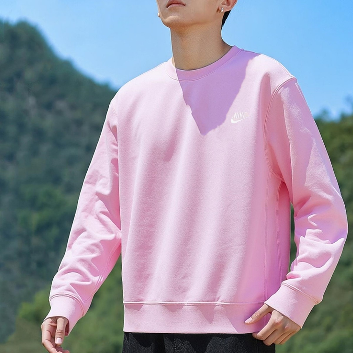 粉色卫衣耐克正品男女装情侣装保暖上衣圆领宽松运动套头衫BV2667