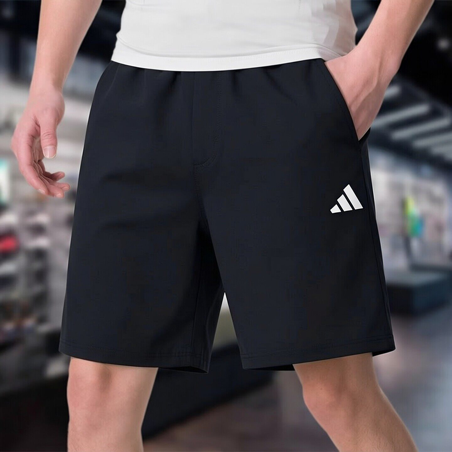 阿迪达斯卡其色运动裤男裤夏季新款休闲裤梭织透气宽松五分裤短裤