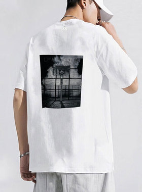 阿迪达斯白色T恤男夏季新款宽松篮球印花半袖百搭纯棉短袖JC6126