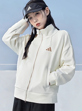 阿迪达斯棒球服女外套秋季新款针织白色美式纯棉运动休闲宽松夹克
