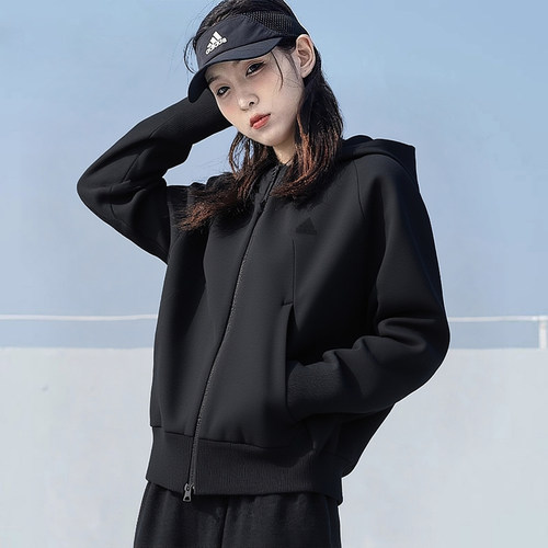 阿迪达斯外套女秋季新款美式宽松针织运动服夹克连帽复古棒球服女