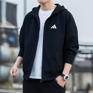 阿迪达斯加厚针织外套男装 跑步健身运动服连帽防风休闲棉质夹克