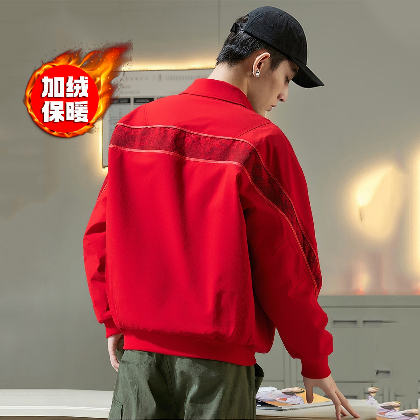 正品假一赔十加绒夹克男棒球服