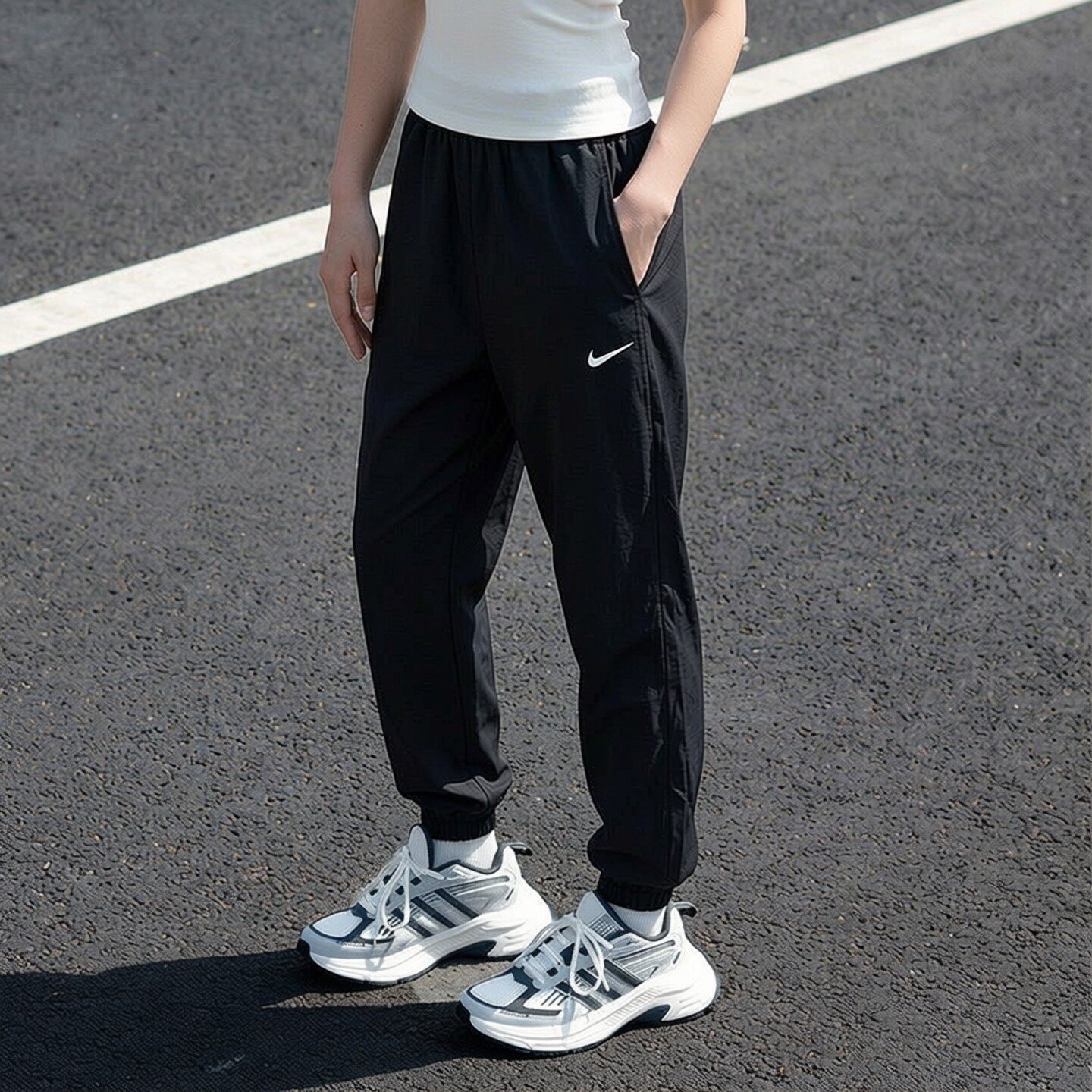 Nike耐克裤子冰丝运动裤速干跑步女裤黑色小脚裤健身训练裤薄长裤