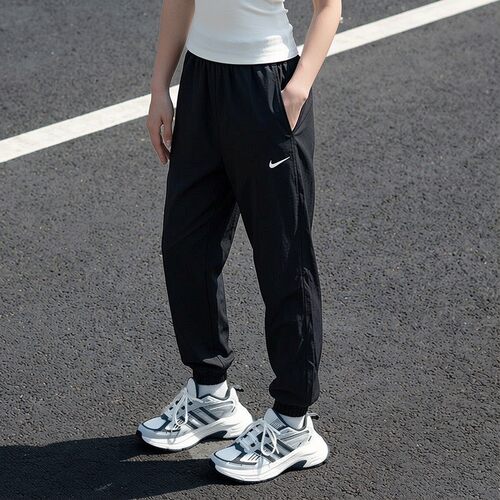 Nike耐克裤子冰丝运动裤速干跑步女裤黑色小脚裤健身训练裤薄长裤