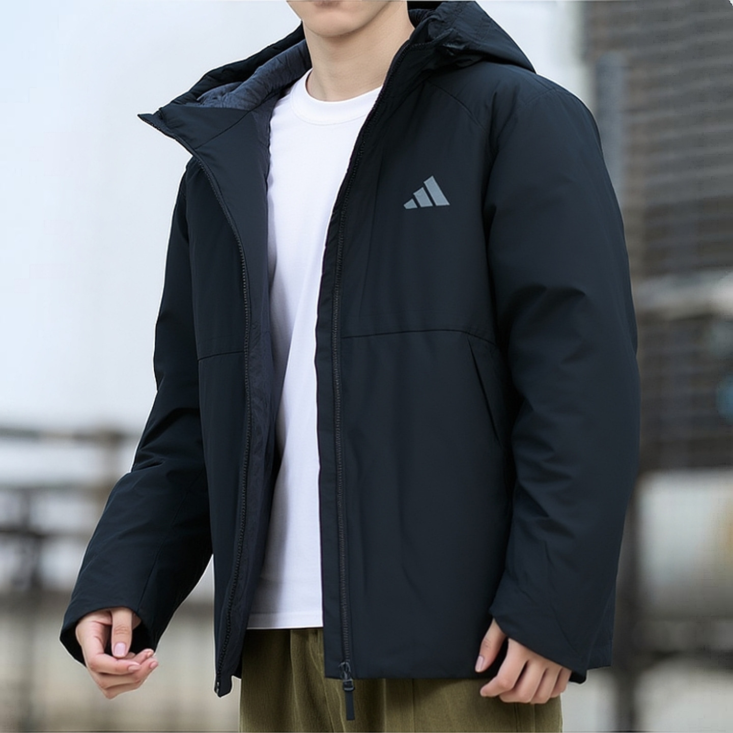 阿迪达斯羽绒服男装新款冬季保暖羽绒外套防风御寒连帽梭织运动服