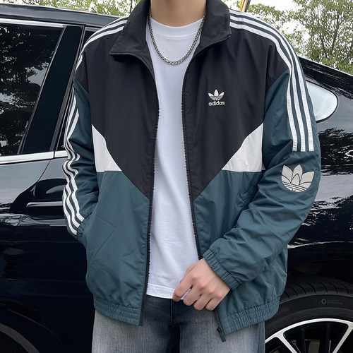 阿迪达斯三叶草梭织外套男秋季新款立领防风美式复古宽松棒球服男