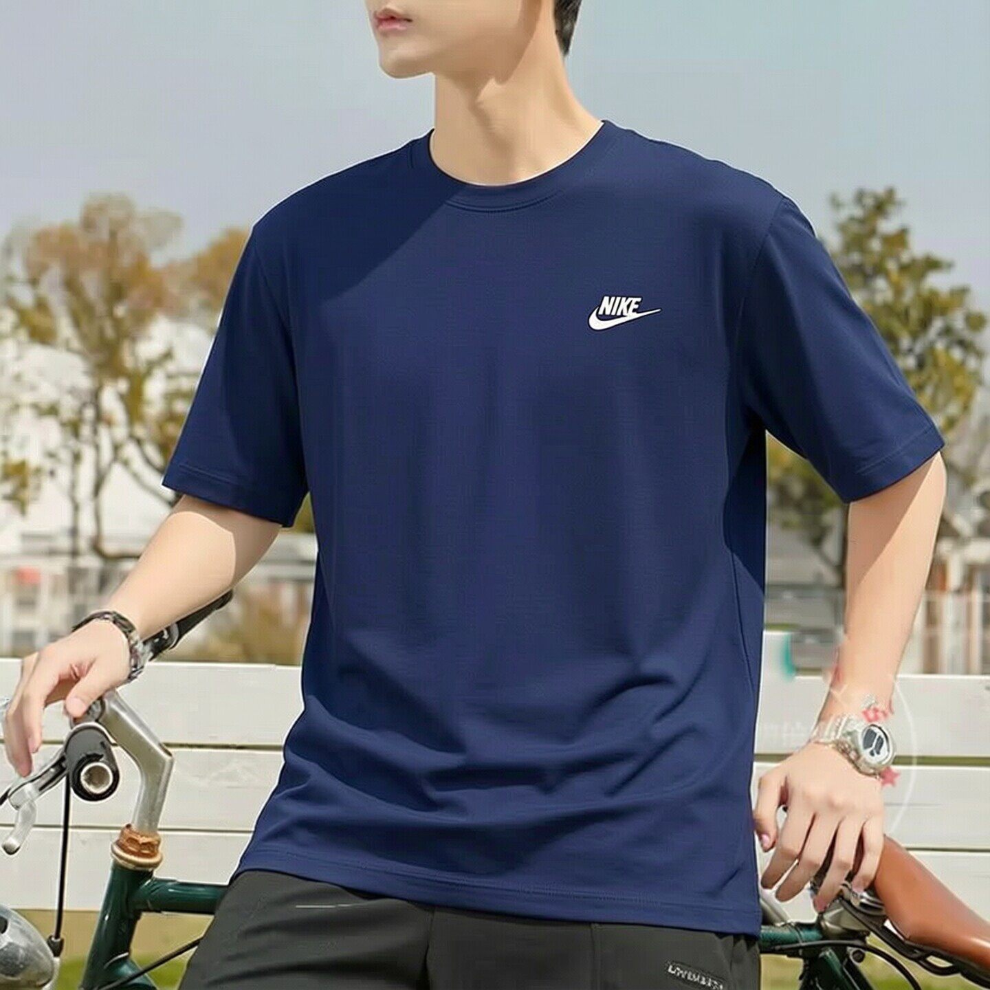 Nike耐克藏蓝色短袖新款男士T恤纯棉运动装上衣健身训练服AR4999