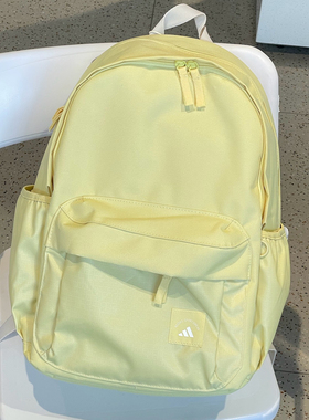阿迪达斯书包女新款黄色休闲旅行大容量运动初高中双肩背包KC0267