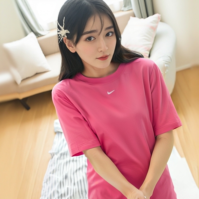 纯棉T恤Nike女装耐克正品宽松休闲服运动透气纯色粉色短袖FD4150