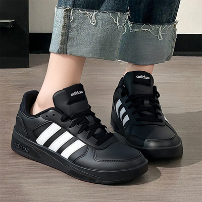 阿迪达斯女鞋冬季新款低帮复古耐磨网球COURTBEAT休闲黑色板鞋女