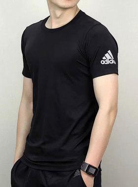 阿迪达斯短袖男2025夏季新款速干半袖健身跑步冰丝透气T恤GU2771