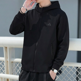 篮球夹克运动服KQ6670 针织黑色训练连帽衫 阿迪达斯外套男春季 新款