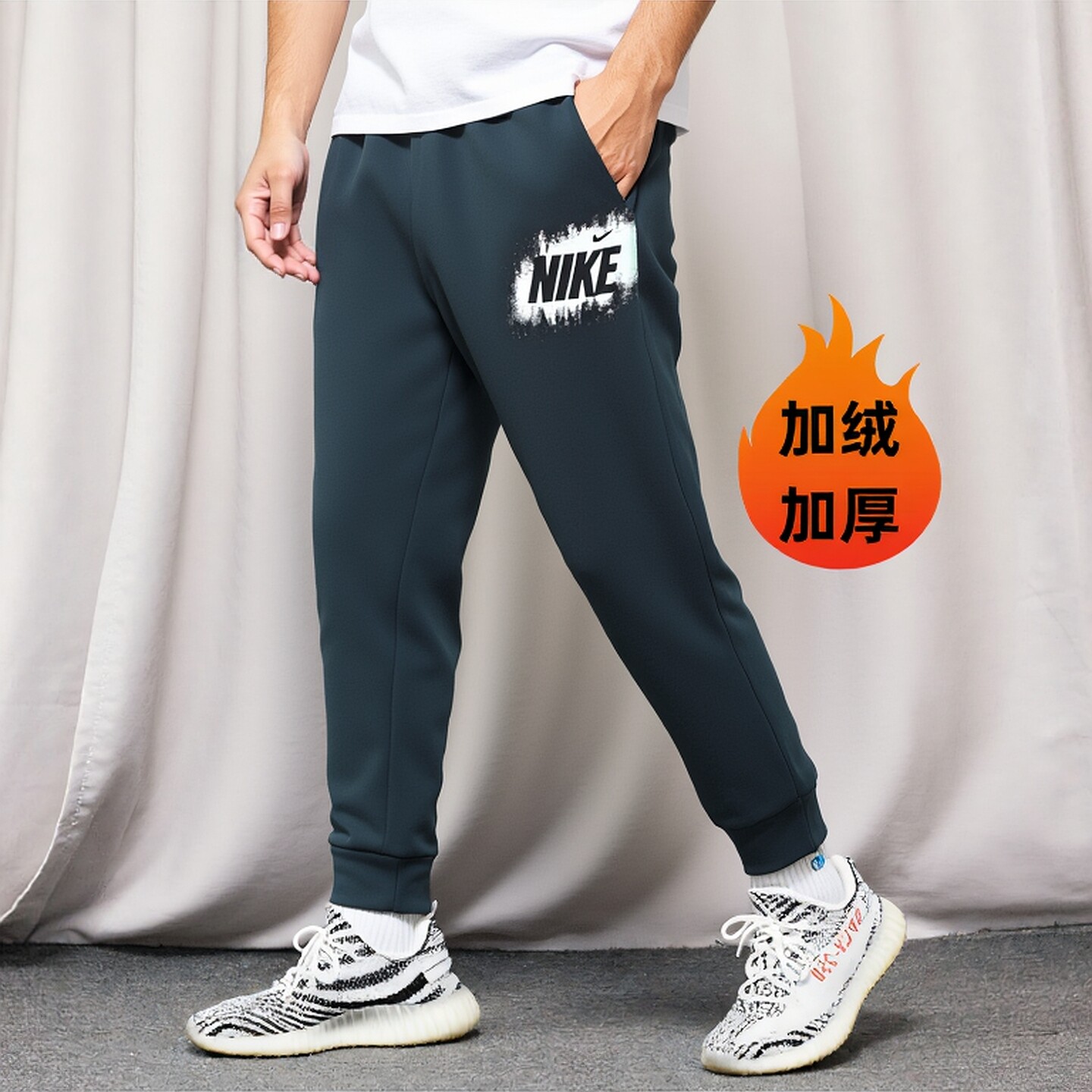 Nike耐克裤子正品印花长裤冬季新款加绒运动裤厚款小脚男裤HV4066