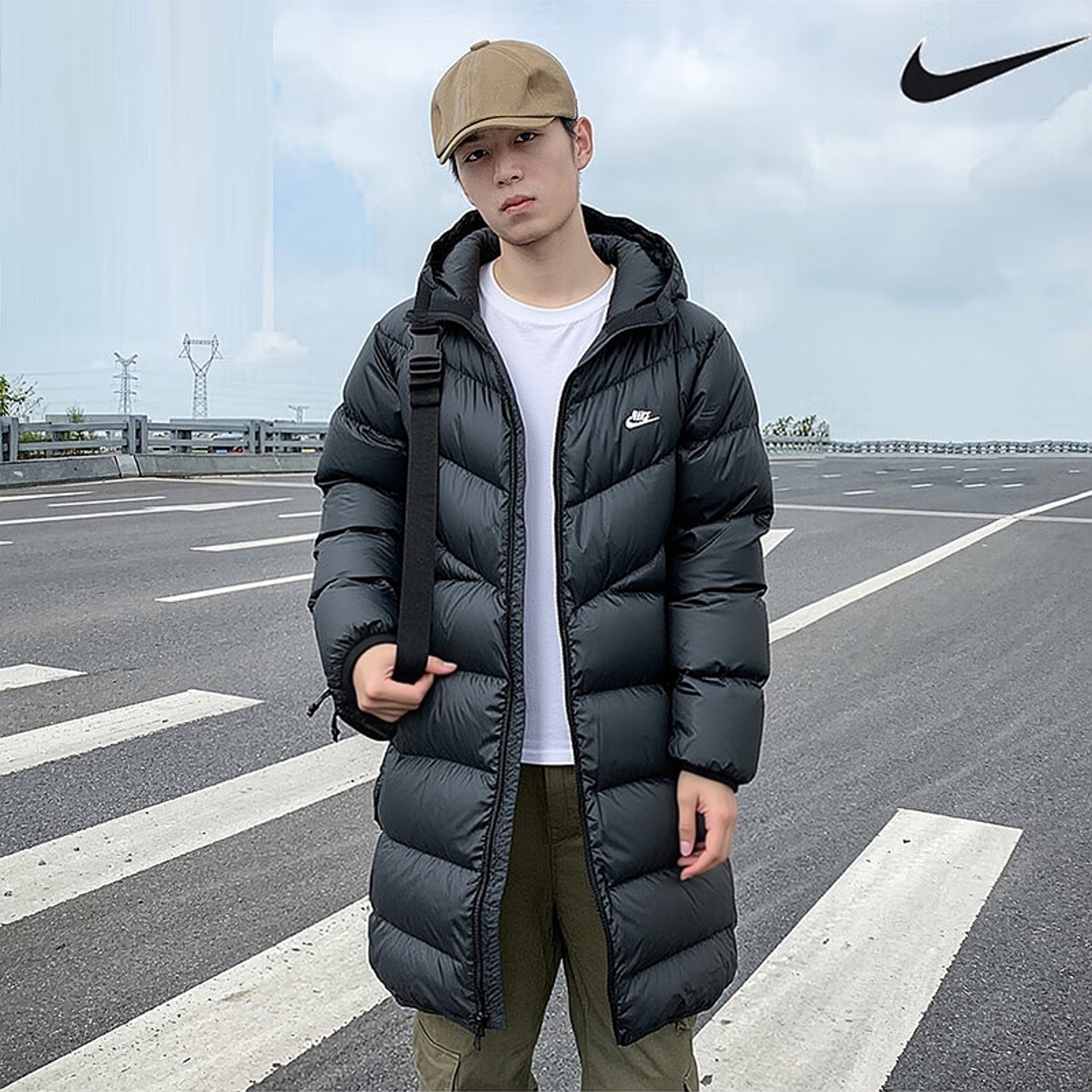 耐克官方正品中长款连帽羽绒服男