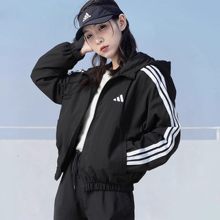 阿迪达斯外套女秋季新款梭织防风衣美式三条杠韩版宽松短款棒球服