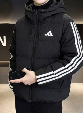阿迪达斯连帽羽绒服男冬新款美式防风鸭绒保暖男士宽松韩版面包服