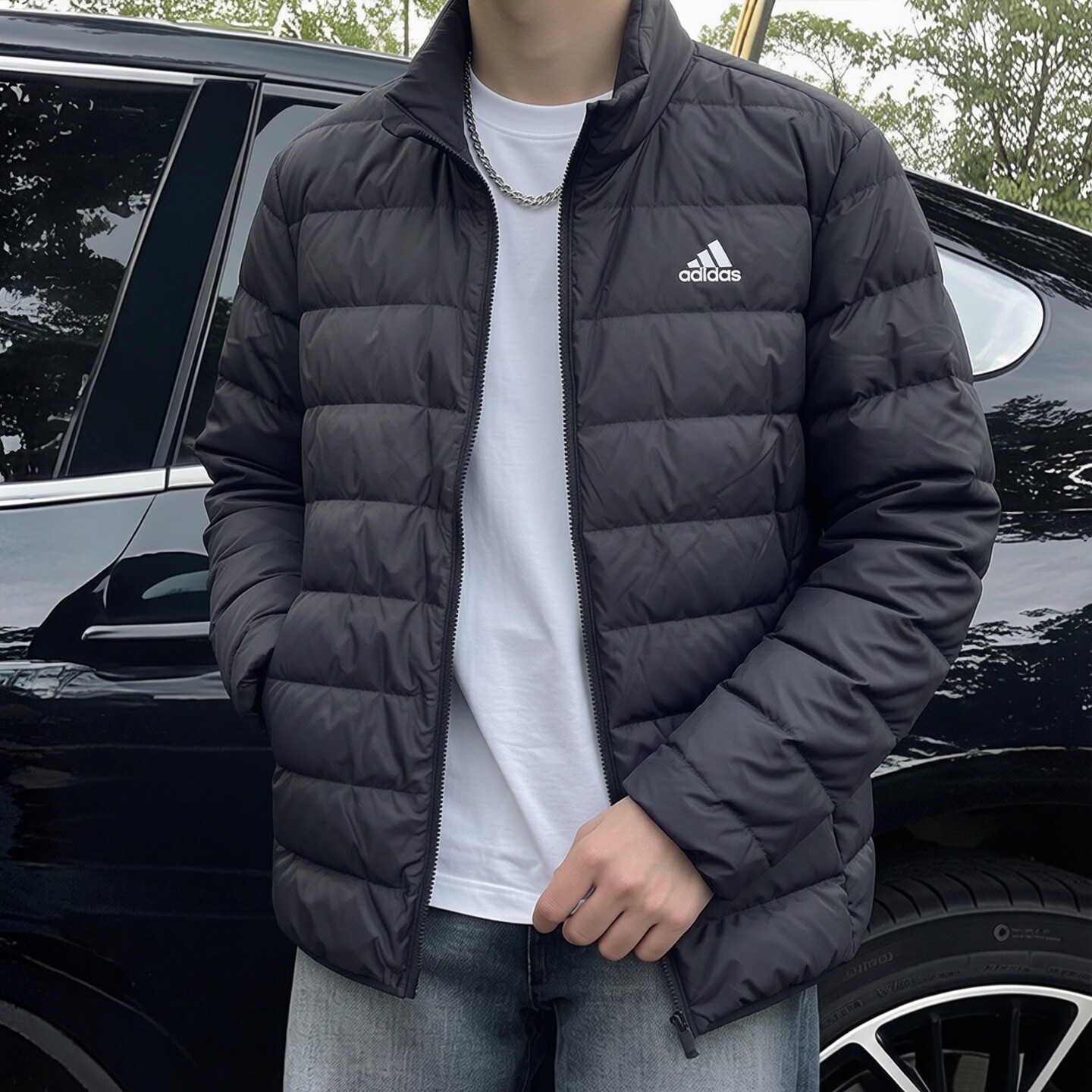 阿迪达斯排骨羽绒服男秋季轻薄防风户外立领休闲保暖男士鸭绒外套