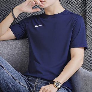 新款 藏蓝色短袖 运动服夏季 速干T恤男子薄款 跑步上衣 Nike耐克正品
