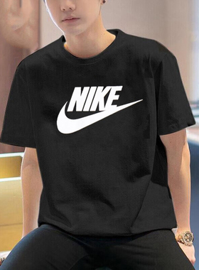 黑色短袖耐克男半袖上衣2025新款纯棉美式运动宽松训练T恤AR5005