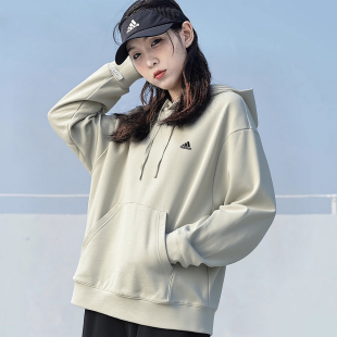 阿迪达斯纯色卫衣女秋季新款宽松大码运动服连帽针织上衣简约外套