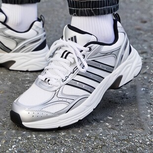 adidas网面男女鞋透气休闲银色小白鞋缓震NEON FLUX轻便老爹鞋男