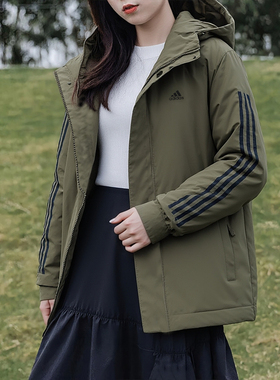 阿迪达斯中长款棉服男女装冬新款运动情侣棉衣加厚棉袄外套IP2535