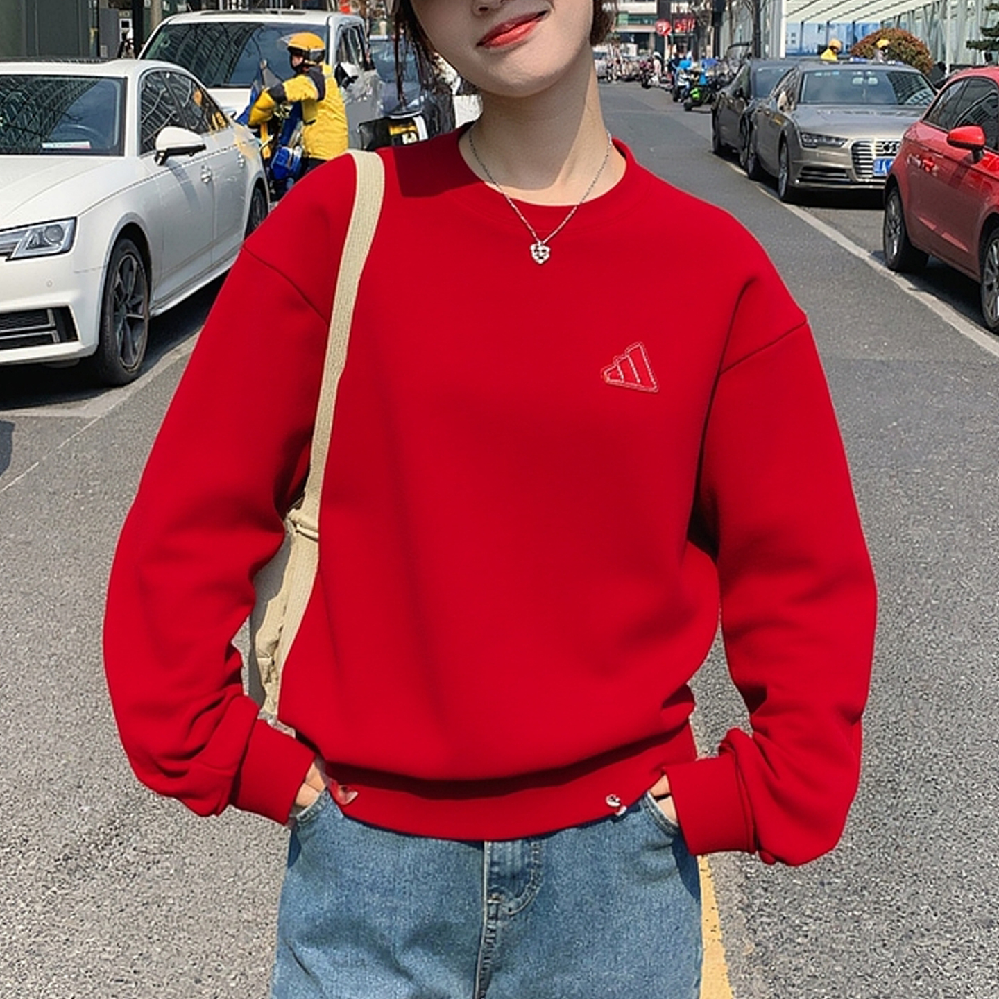 正品假一赔十红色卫衣女秋打底衫