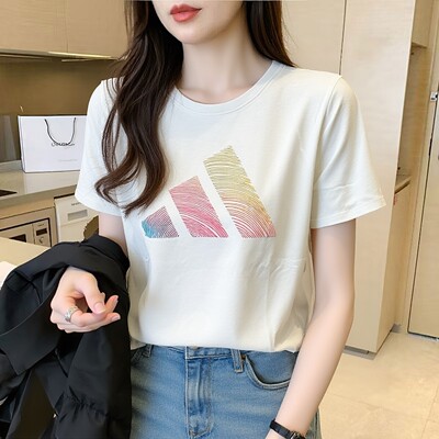 阿迪达斯纯色短袖女夏季新款运动半袖圆领修身显瘦上衣T恤JL6284
