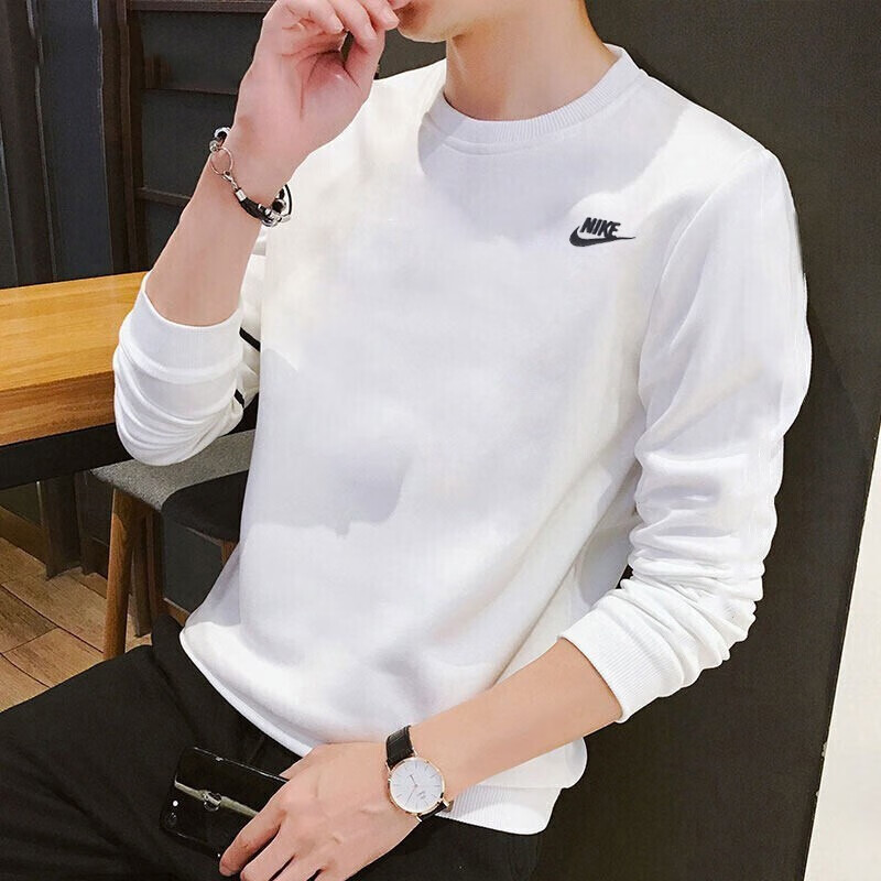 Nike耐克卫衣男长袖套头衫纯棉白色T恤圆领宽松休闲打底衫AR5194