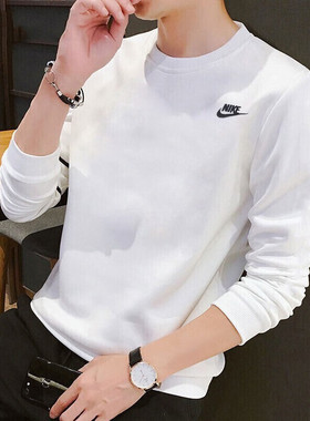 Nike耐克卫衣男长袖套头衫纯棉白色T恤圆领宽松休闲打底衫AR5194