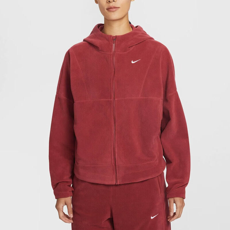 Nike耐克新款红色连帽卫衣女宽松休闲运动外套拉链衫潮流时尚