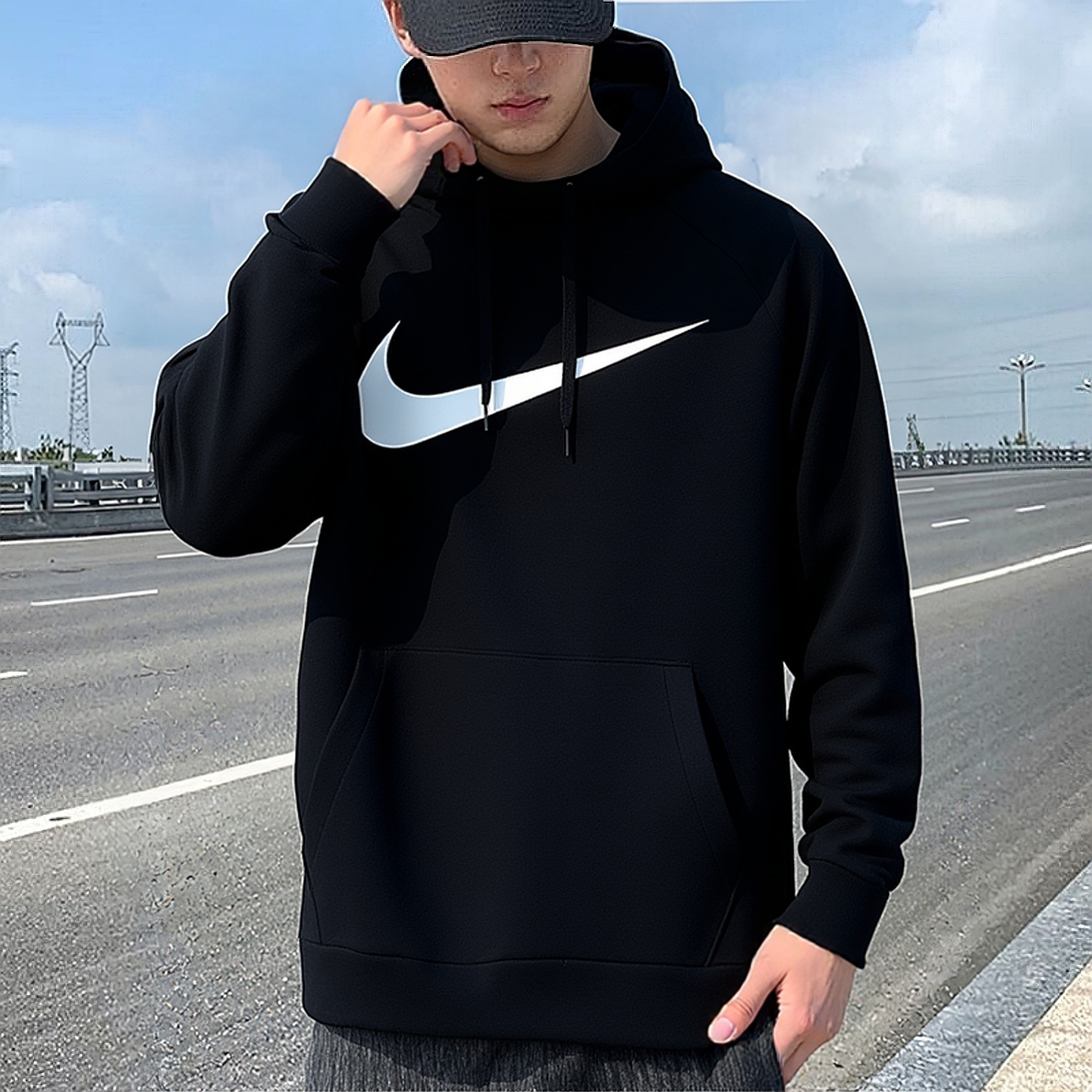 耐克官方正品黑色连帽卫衣男上衣