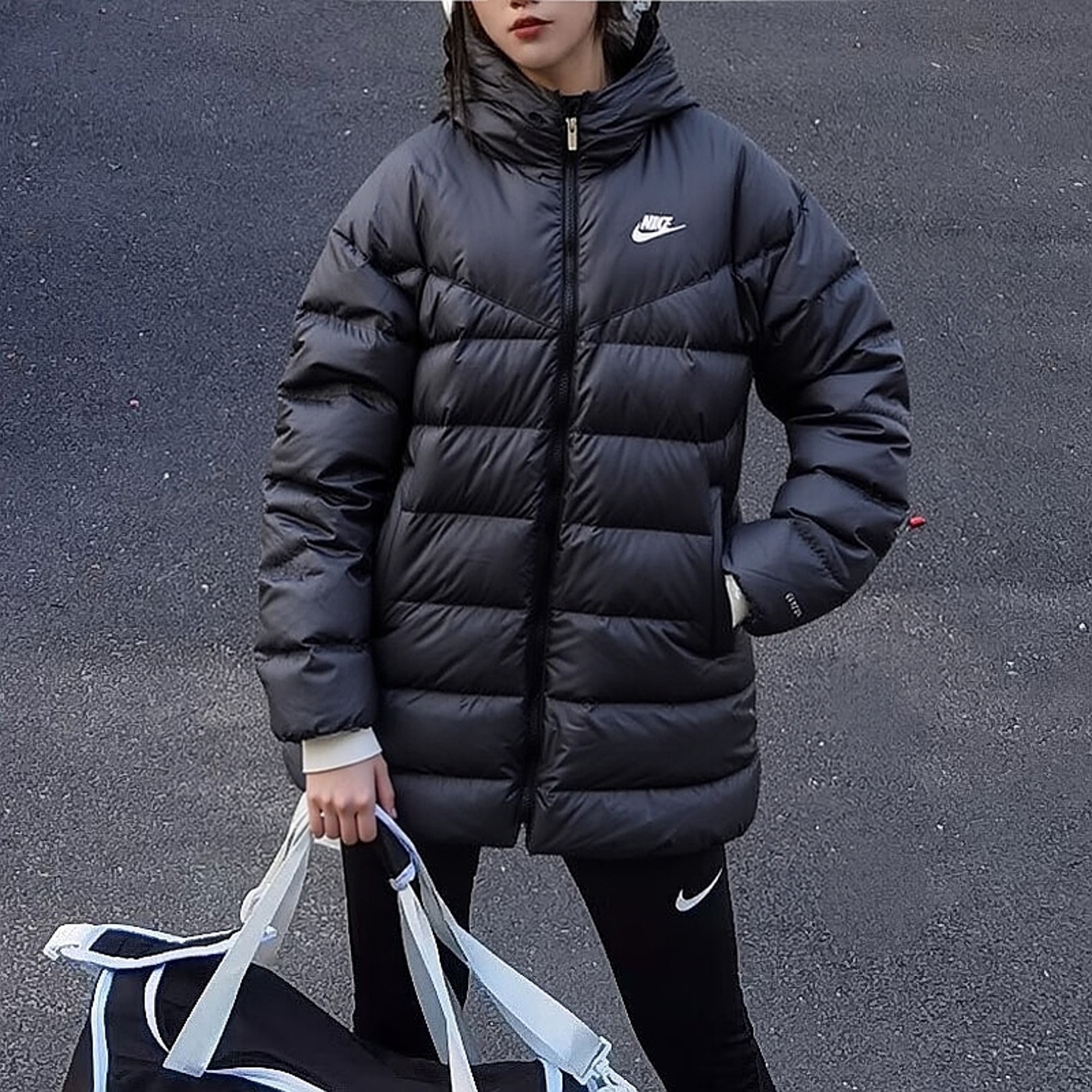 Nike耐克正品中长款羽绒服女子连帽外套冬季新款运动服厚款休闲装