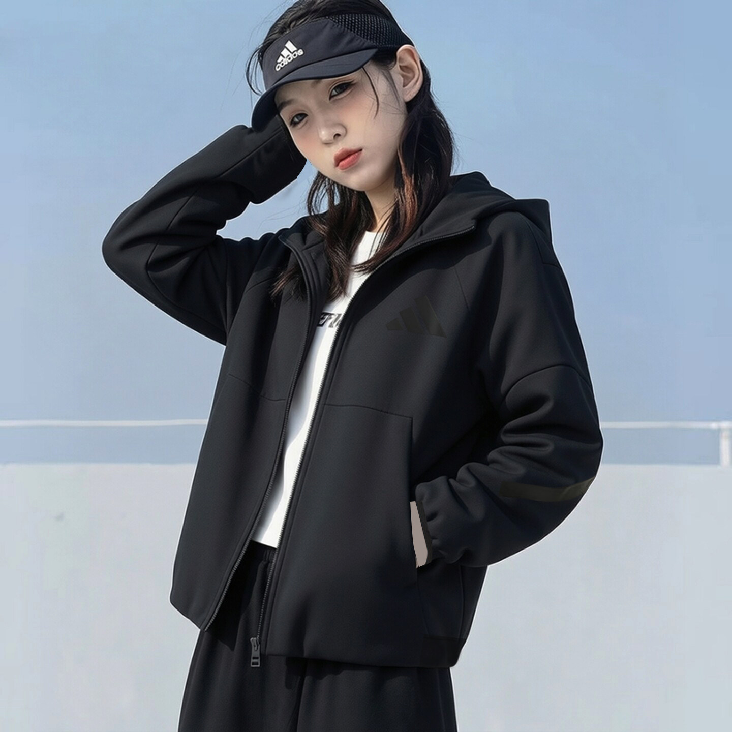 连帽外套女秋季正品阿迪达斯运动服宽松针织防风夹克棒球服IN9475