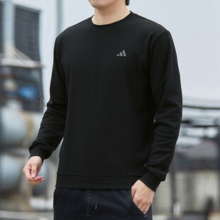 运动服针织休闲上衣纯色圆领套头衫 阿迪达斯黑色卫衣外套男士 春季