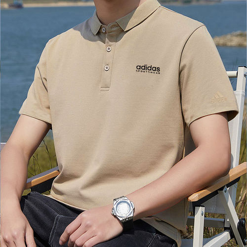 阿迪达斯翻领短袖男装夏季新款卡其色上衣透气棉质休闲男士polo衫