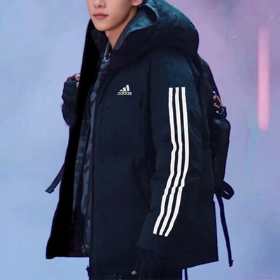阿迪达斯棉服男户外防风棉袄夹克宽松保暖三条纹运动服外套IX8884
