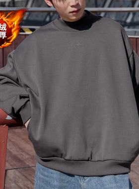 阿迪达斯加绒卫衣男秋季半高领上衣复古美式运动篮球套头衫IX1966