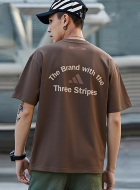 阿迪达斯T恤男夏季新款美式复古半袖棕色字母篮球纯棉短袖KF0125