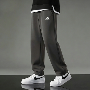 宽松直筒垂感裤 阿迪达斯正品 深灰色篮球卫裤 春季 男休闲运动长裤