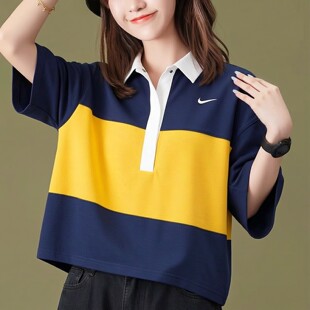 Nike耐克短款POLO衫女子宽松大码短袖新款针织T恤潮流上衣运动装