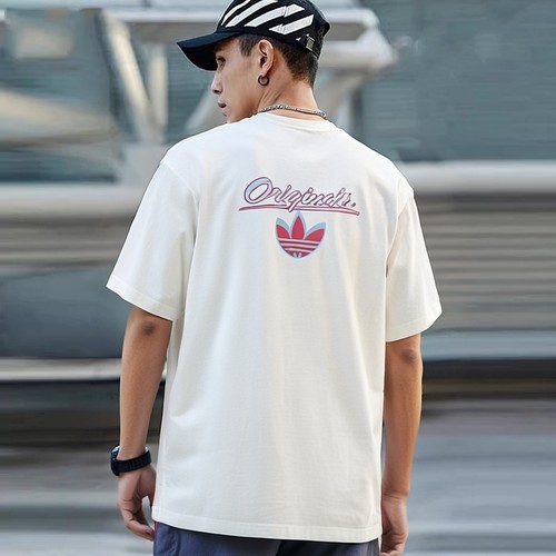 阿迪达斯三叶草T恤男夏季新款宽松重磅复古印花半袖篮球纯棉短袖