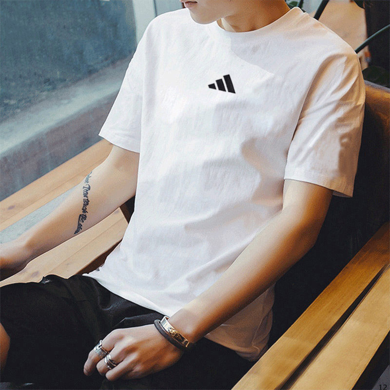 阿迪达斯白色短袖男夏季新款宽松运动服半袖篮球男士体恤纯棉T恤
