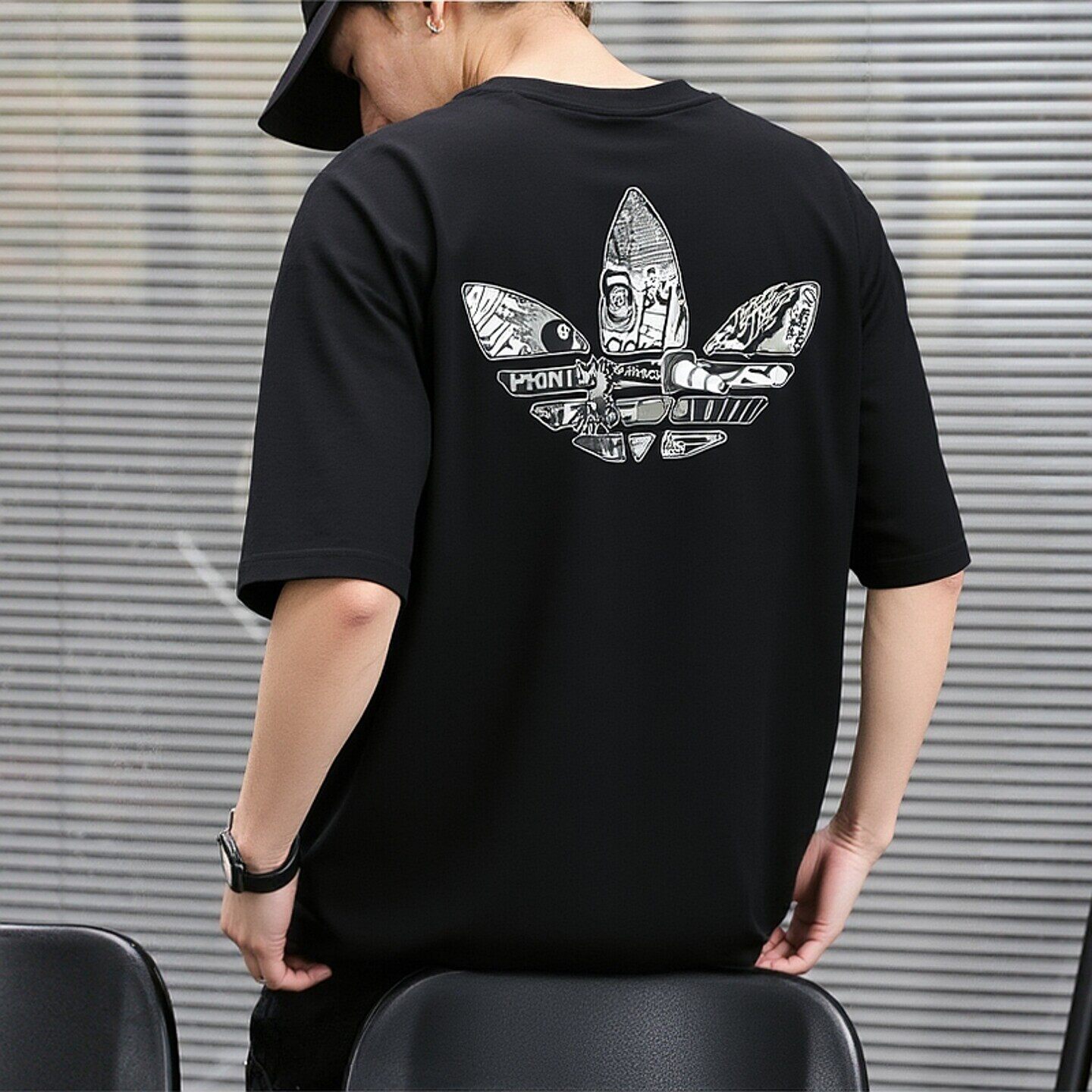 阿迪达斯三叶草印花短袖男装夏季纯棉运动服透气休闲圆领t恤衫