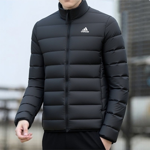 阿迪达斯轻薄羽绒服男秋冬户外连帽保暖鸭绒排骨内胆短款羽绒外套