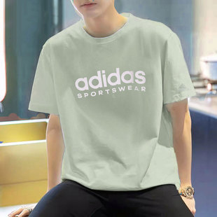 棉宽松篮球简约美式 阿迪达斯绿色短袖 纯色百搭半袖 新款 T恤 男夏季